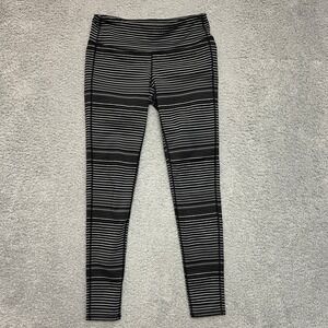 Athleta High Rise Stripe Leggings Womens M Black Grey Excellent Activewear Run